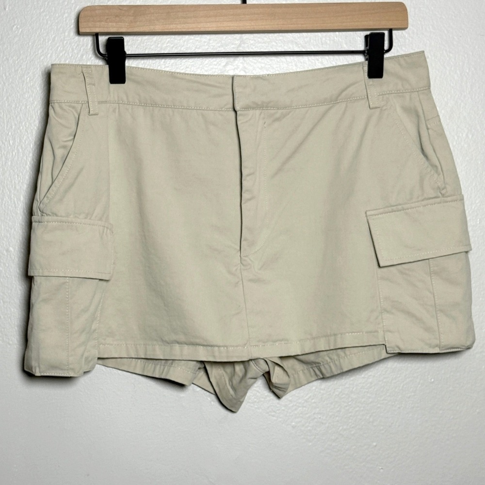 ZARA Womens Mini Skort Large Beige Tan Skirt Utility School Uniform Safari